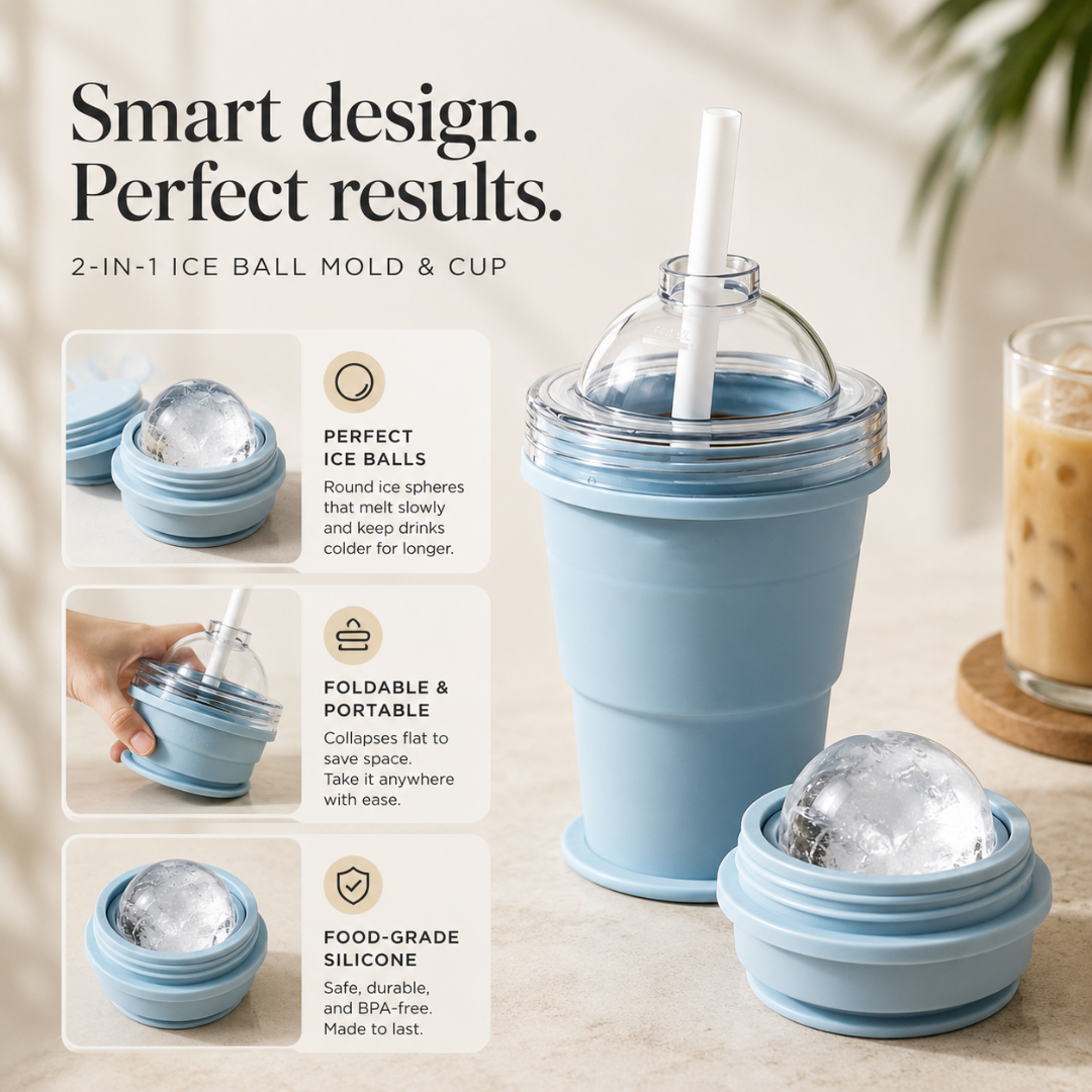 YAGOO 2-in-1 Portable Foldable Silicone Ice Ball Cup | Leak-Proof Gradient Summer Drinkware