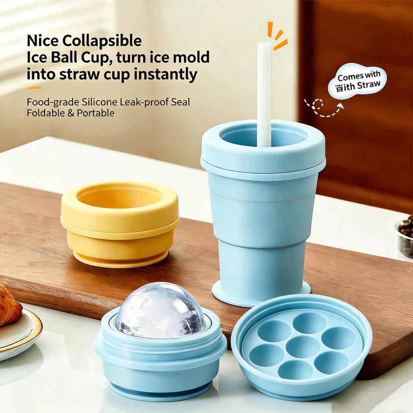 YAGOO 2-in-1 Portable Foldable Silicone Ice Ball Cup | Leak-Proof Gradient Summer Drinkware