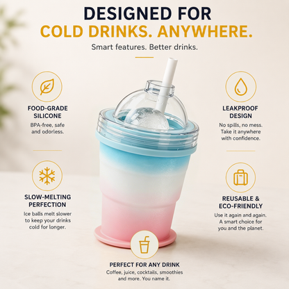 YAGOO 2-in-1 Portable Foldable Silicone Ice Ball Cup | Leak-Proof Gradient Summer Drinkware