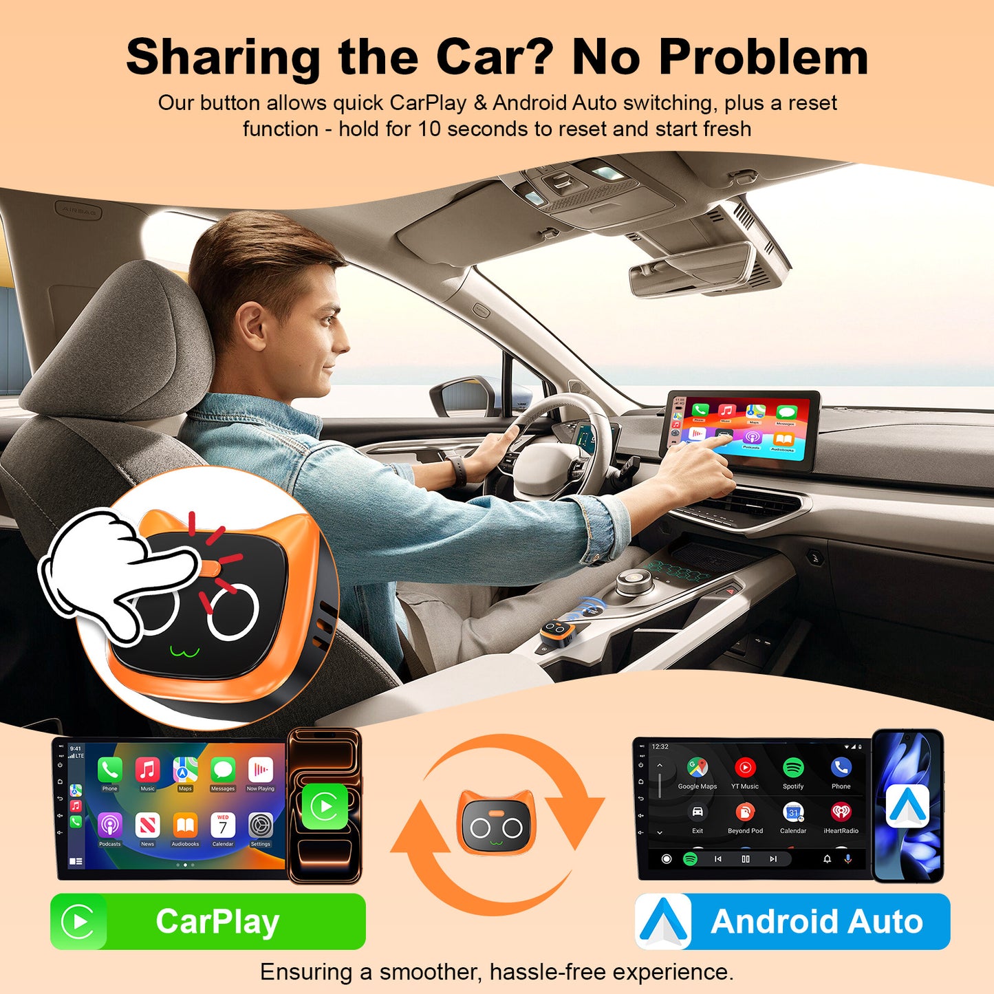 The Ultimate 2-in-1 Wireless Plug-and-Play Box by car— Upgrade Your Ride Today! 🚗✨
